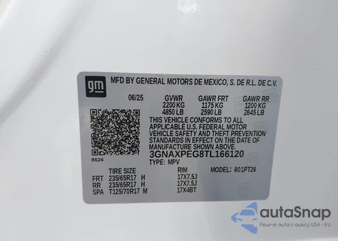 2026 Chevrolet Equinox Awd Lt из США, поврежденный, VIN 3GNAXPEG8TL166120